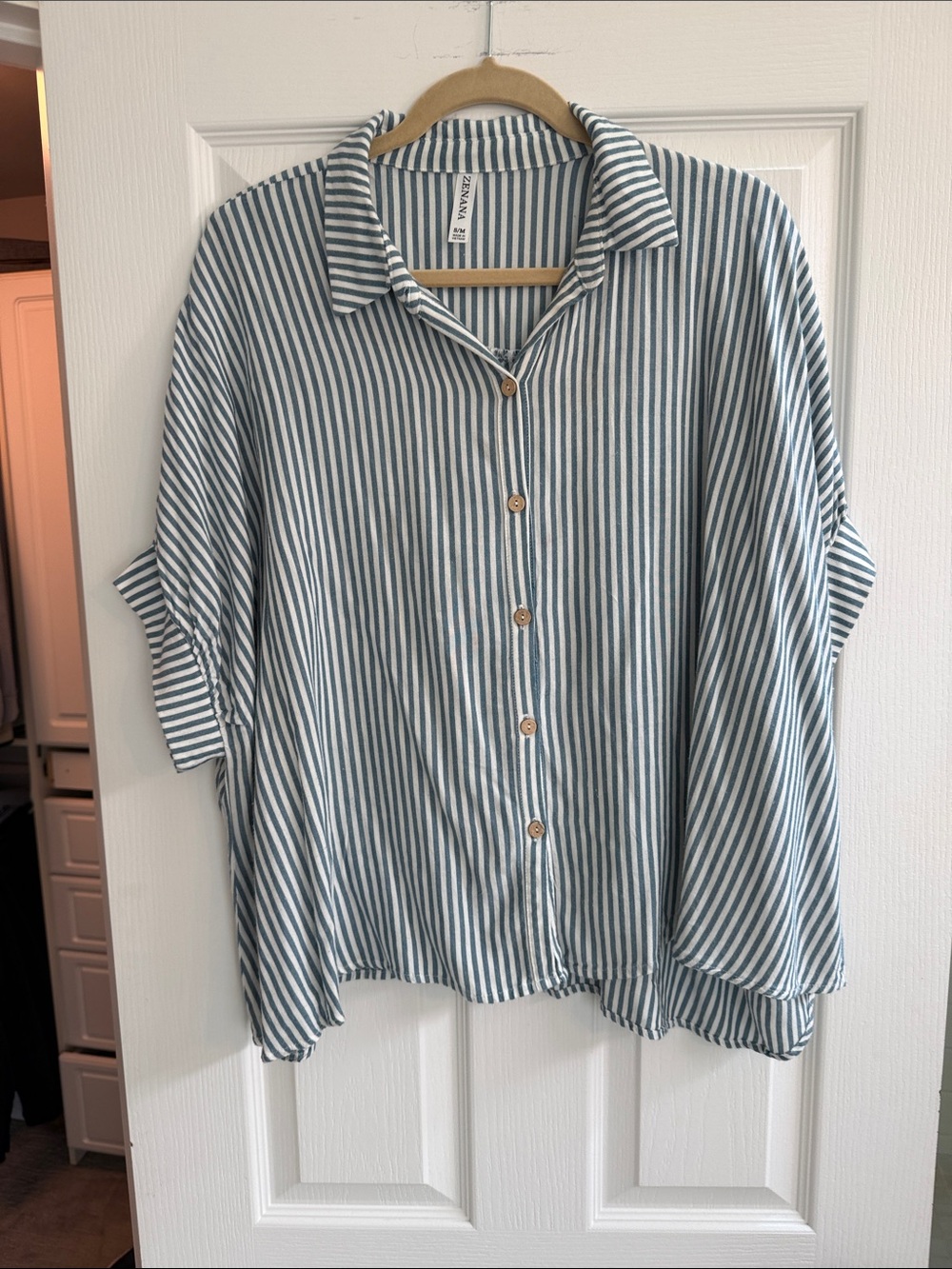 Striped Button-Down Shirt - Blue & White